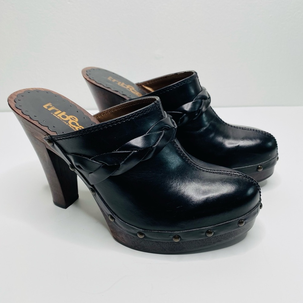 TriBeCa Leather Platform Heel Clog With Studs Black Size 6.5 Mules Light weight